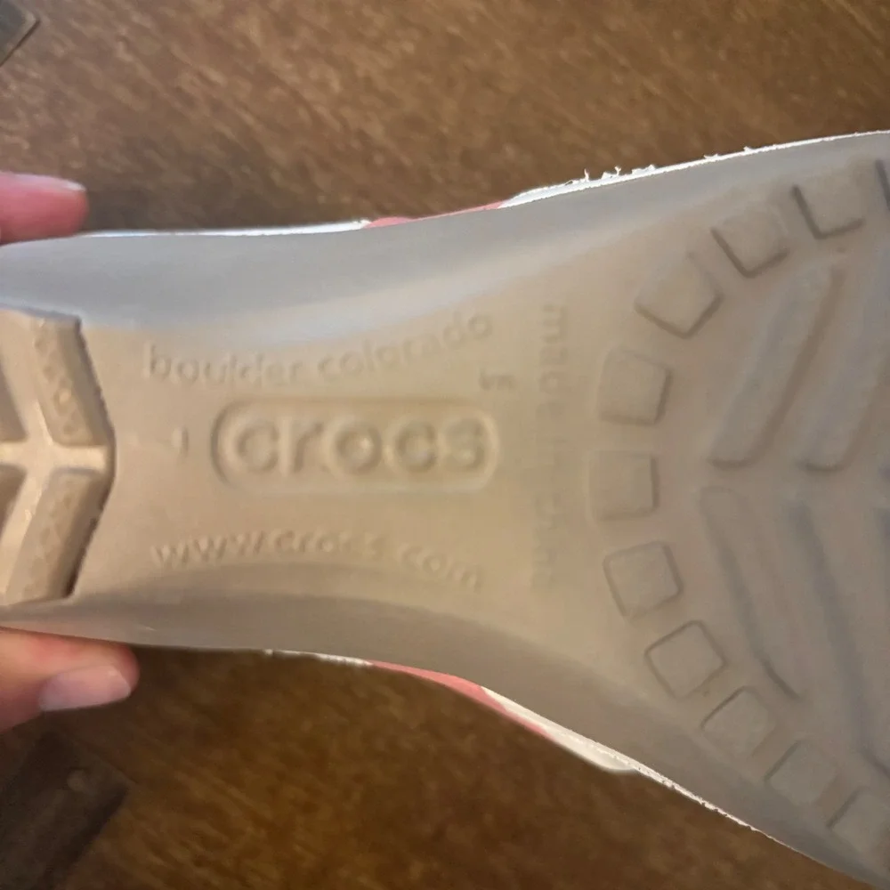 Crocs Women Shima White Pink Dual Strap Wedge Sandals Slide Shoes Size 7
